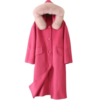 Женские шерстяные длинные куртки Hwitex, меховое пальто, женские тренчи с лисьим мехом, классическое шерстяное пальто HW2098