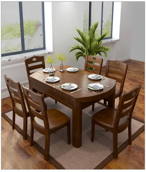 Обеденный стол и стул из цельного дерева, комбинированный круглый стол, многофункциональный круглый китайский обеденный стол для дома