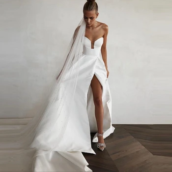 Свадебное платье Molisa Sweetheart без рукавов, атласные белые платья невесты с высоким разрезом для женщин 2023, бесплатная доставка по стране, свадебное платье