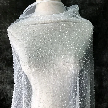 Тяжелая промышленность полупрозрачная расшитая бисером блестящая сетка марлевый материал ткань свадебное платье одежда расшитая бисером блестящая ткань